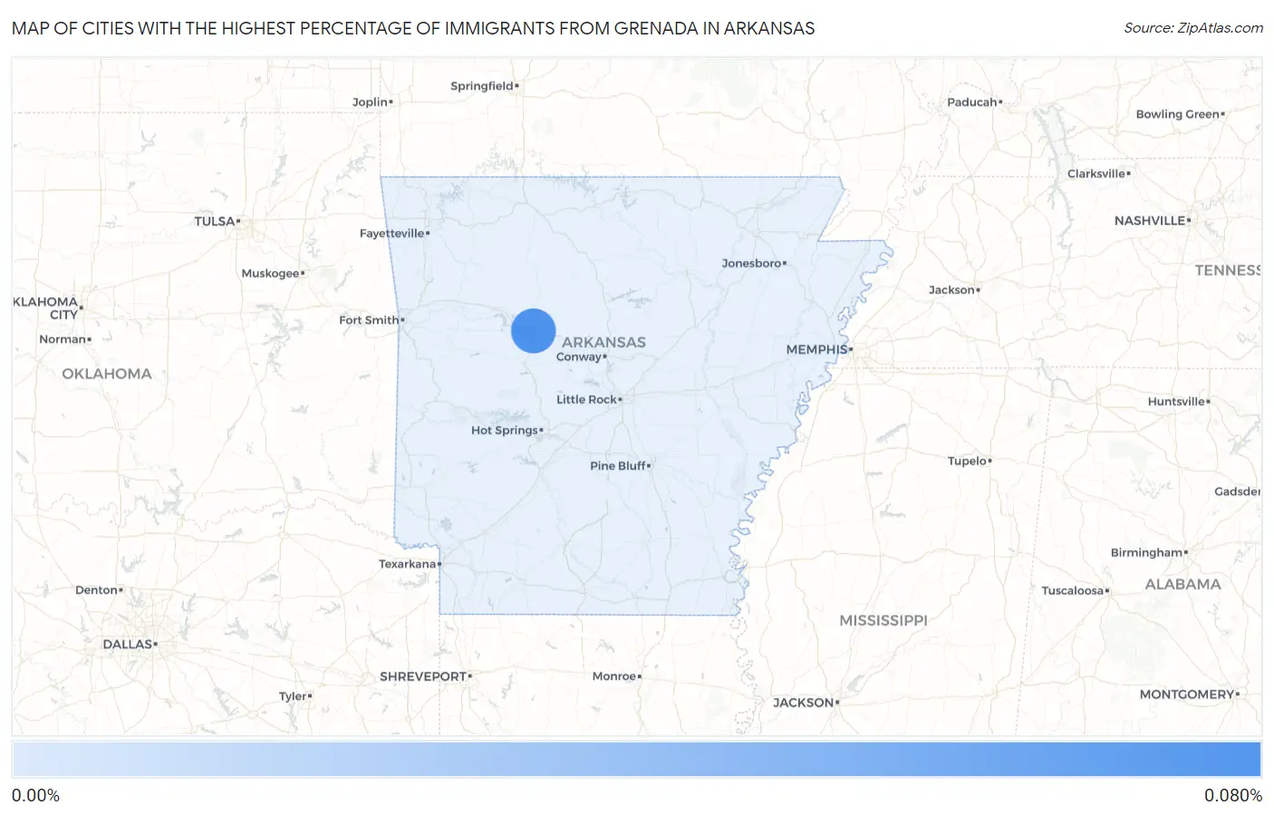 Cities with the Highest Percentage of Immigrants from Grenada in Arkansas Map