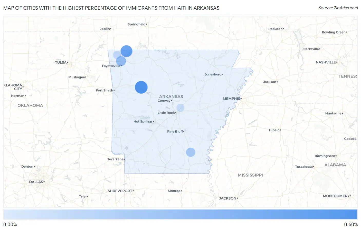 Cities with the Highest Percentage of Immigrants from Haiti in Arkansas Map