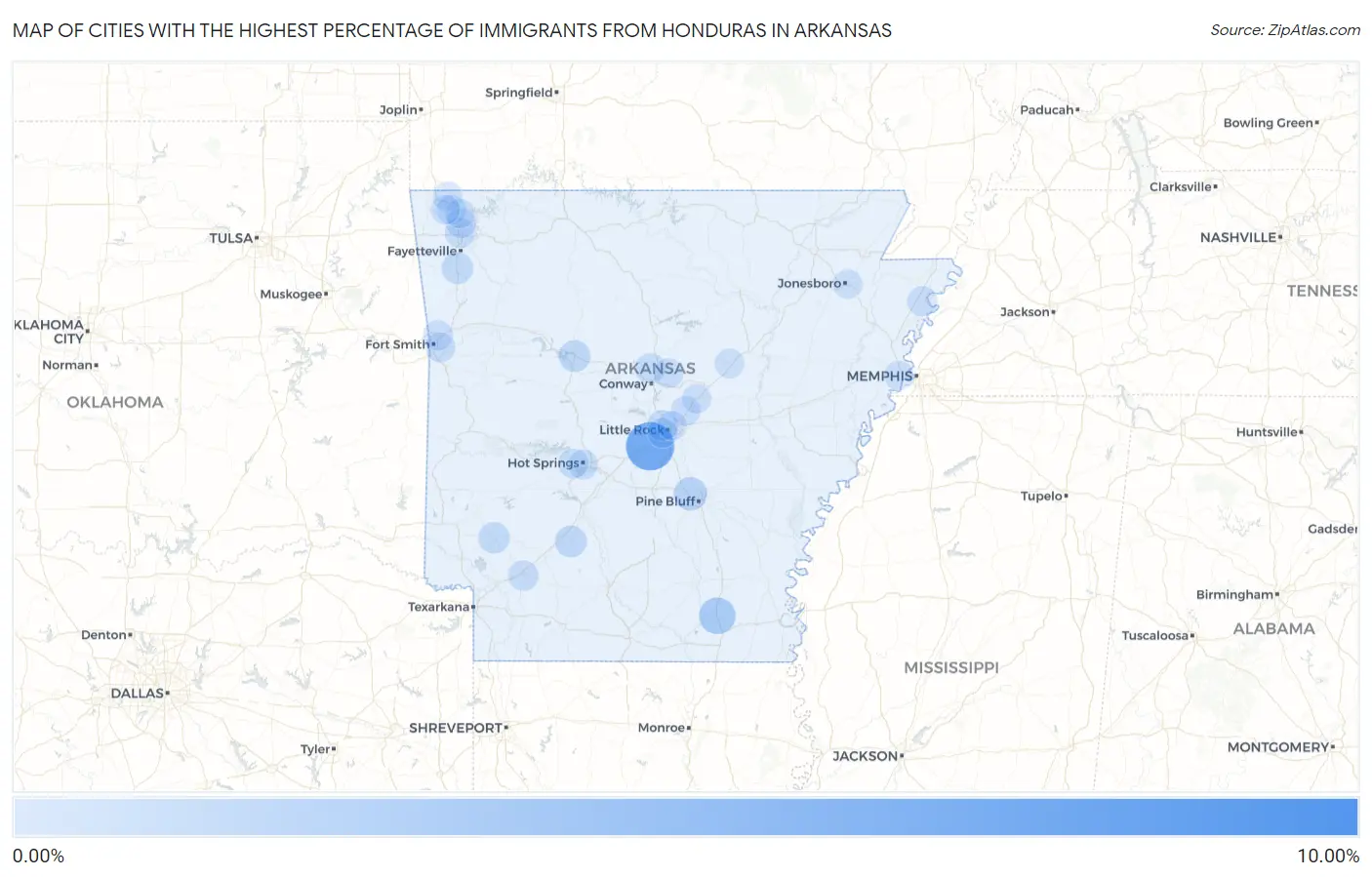 Cities with the Highest Percentage of Immigrants from Honduras in Arkansas Map