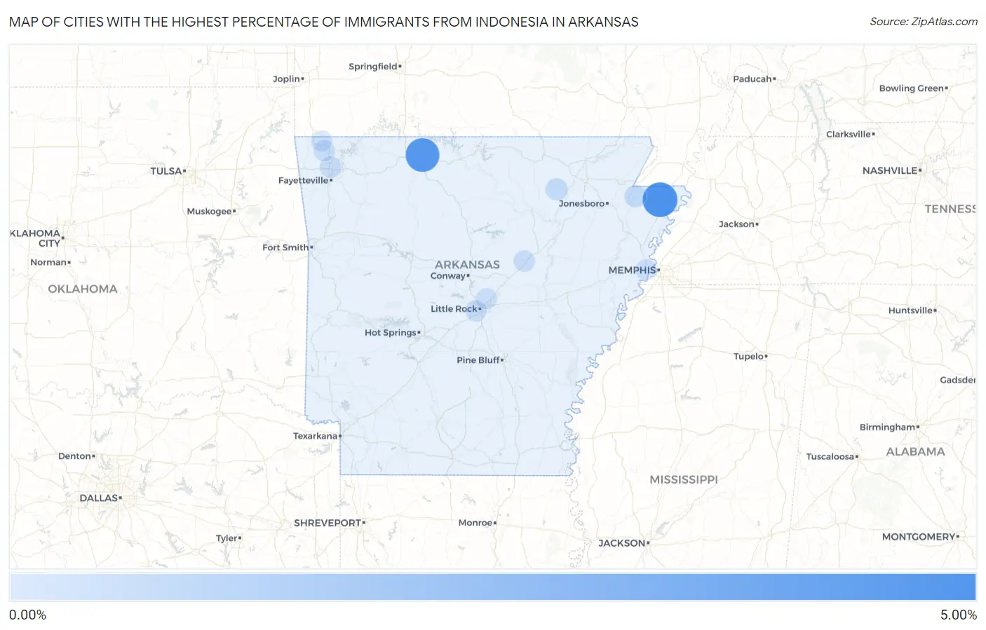 Cities with the Highest Percentage of Immigrants from Indonesia in Arkansas Map