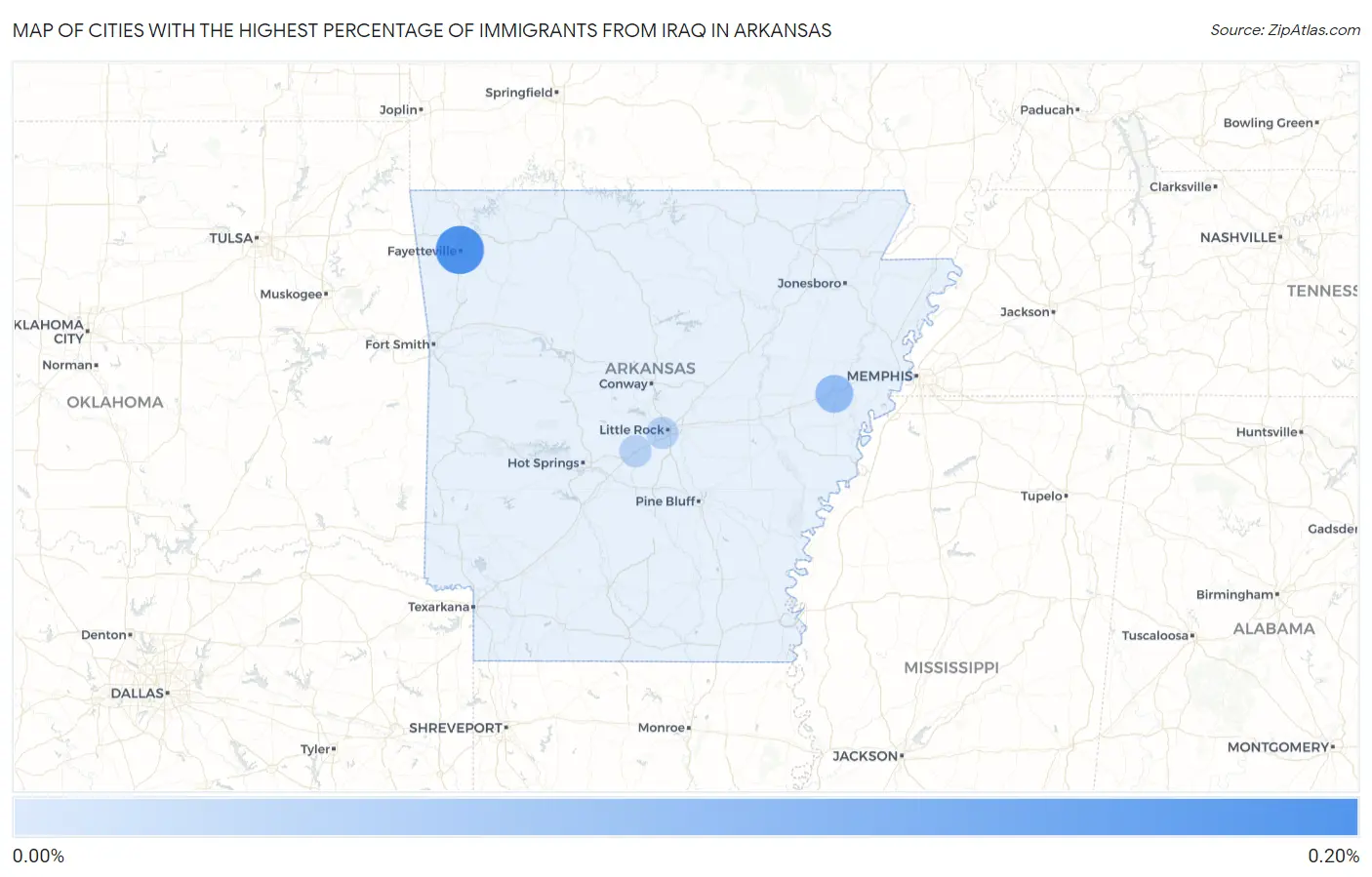 Cities with the Highest Percentage of Immigrants from Iraq in Arkansas Map