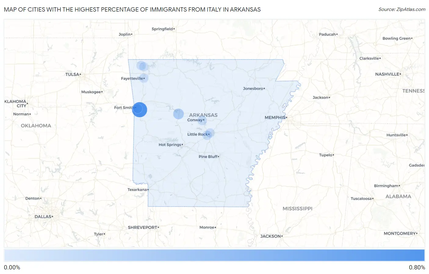 Cities with the Highest Percentage of Immigrants from Italy in Arkansas Map