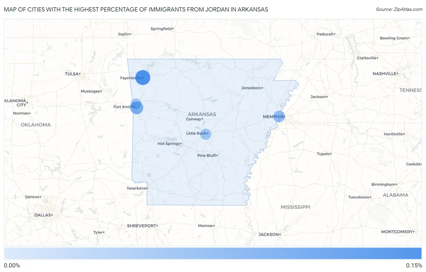 Cities with the Highest Percentage of Immigrants from Jordan in Arkansas Map
