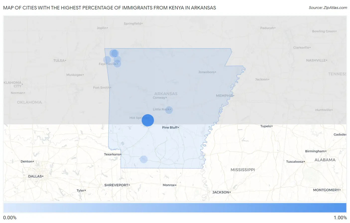 Cities with the Highest Percentage of Immigrants from Kenya in Arkansas Map