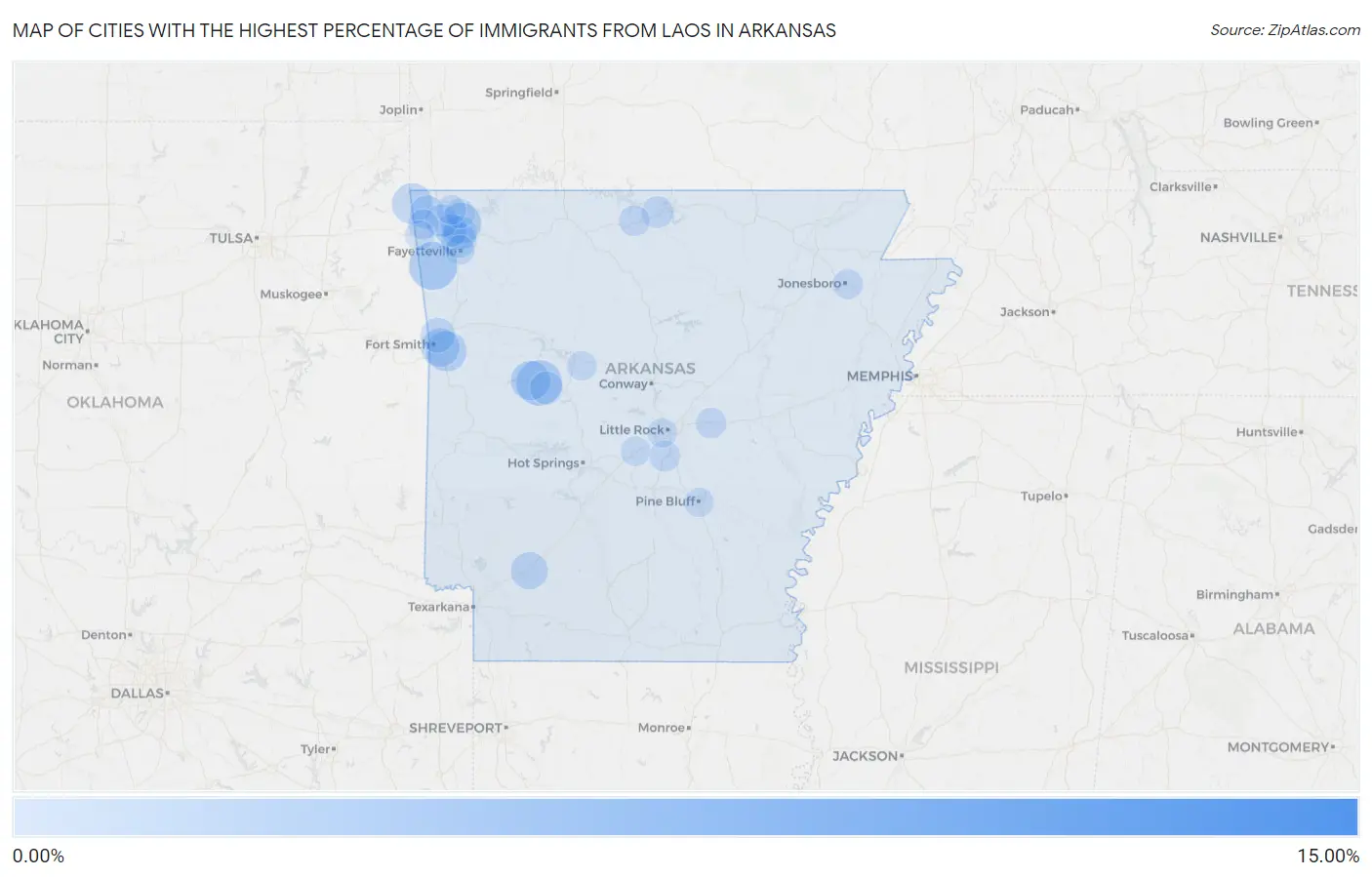 Cities with the Highest Percentage of Immigrants from Laos in Arkansas Map