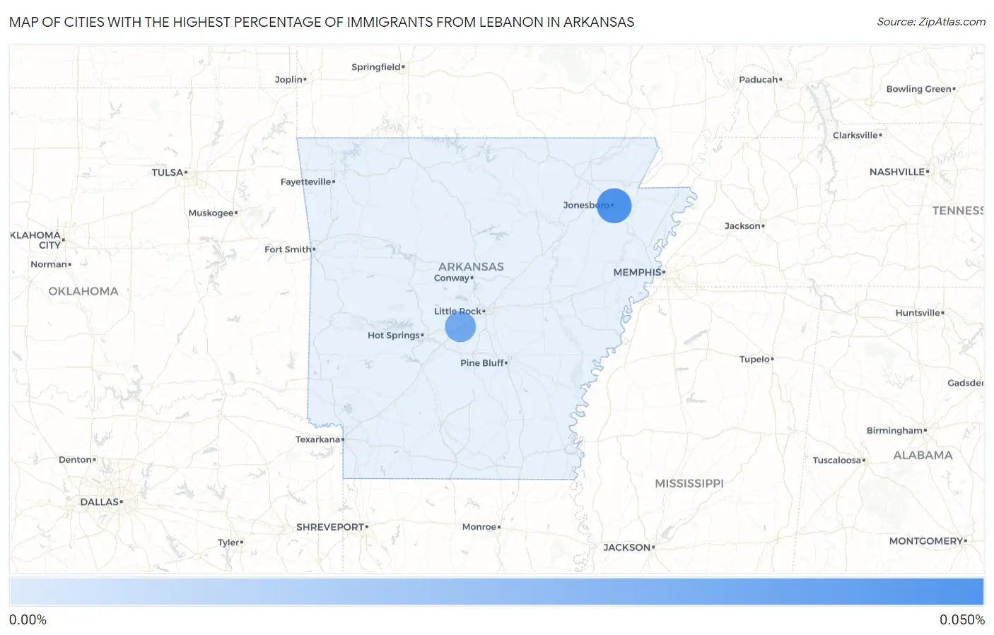 Cities with the Highest Percentage of Immigrants from Lebanon in Arkansas Map