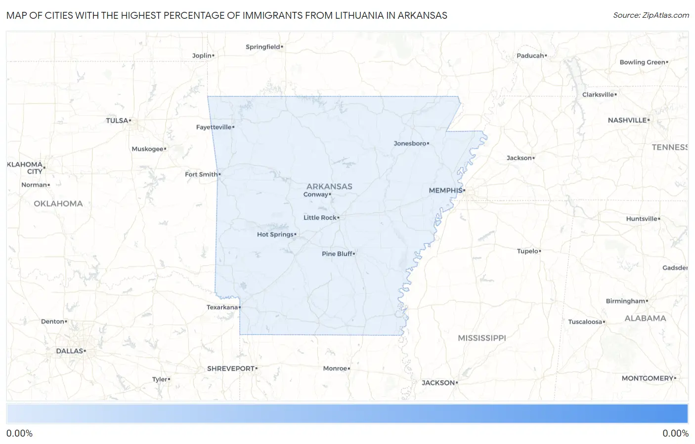 Cities with the Highest Percentage of Immigrants from Lithuania in Arkansas Map