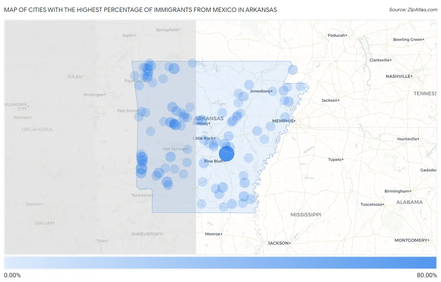 Cities with the Highest Percentage of Immigrants from Mexico in Arkansas Map
