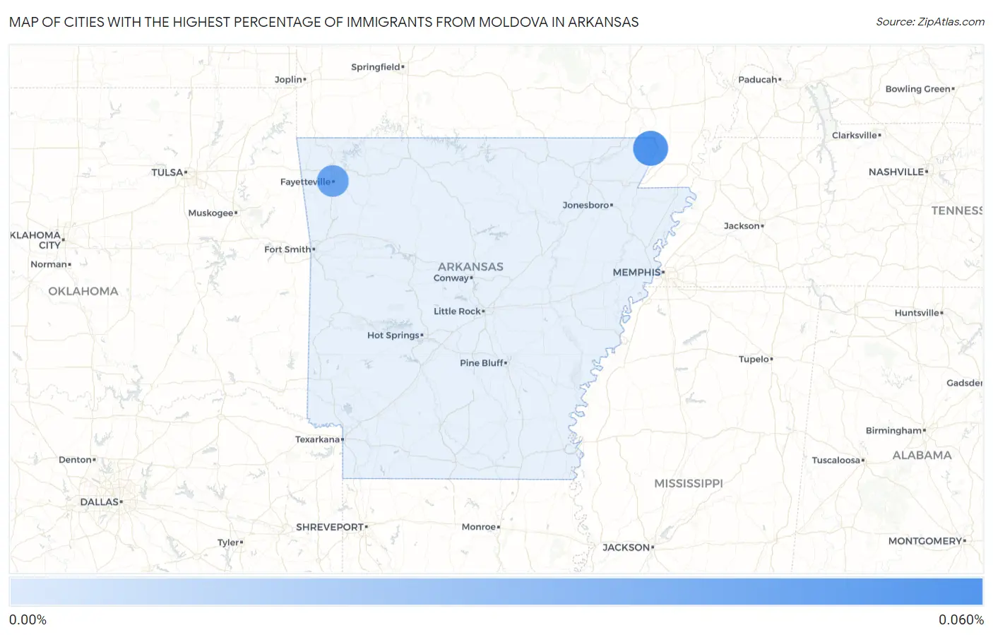 Cities with the Highest Percentage of Immigrants from Moldova in Arkansas Map