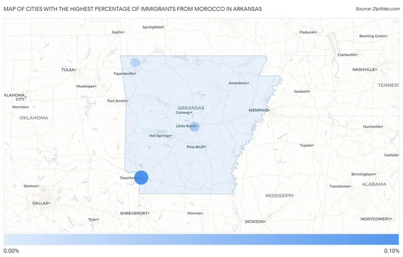 Cities with the Highest Percentage of Immigrants from Morocco in Arkansas Map