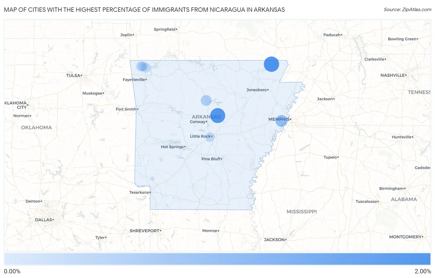 Cities with the Highest Percentage of Immigrants from Nicaragua in Arkansas Map