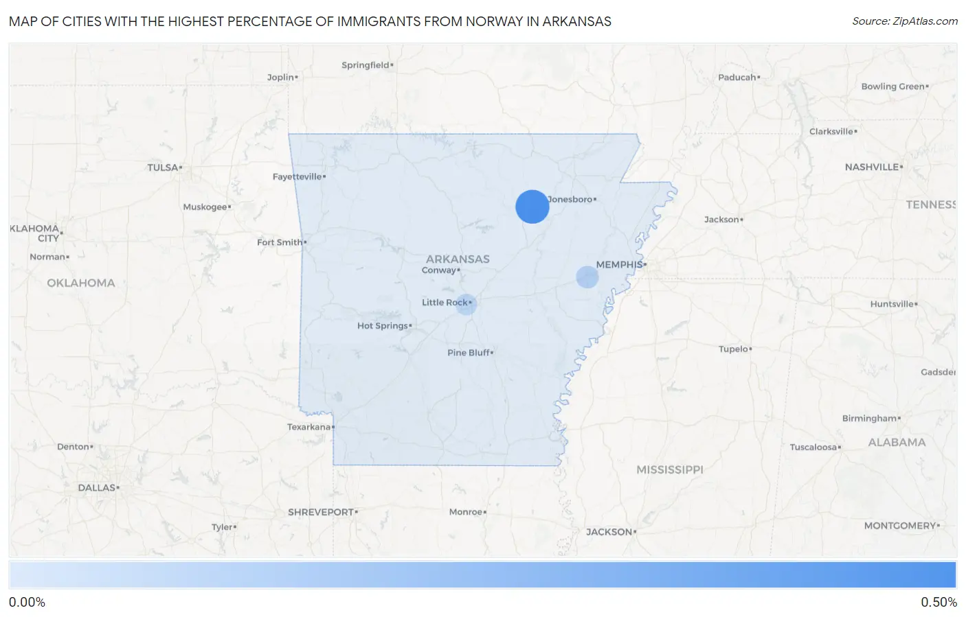 Cities with the Highest Percentage of Immigrants from Norway in Arkansas Map