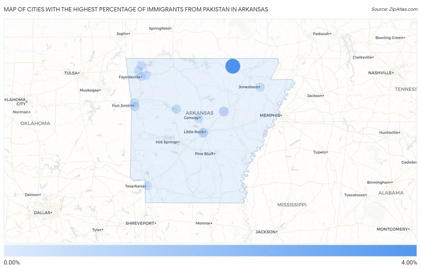 Cities with the Highest Percentage of Immigrants from Pakistan in Arkansas Map