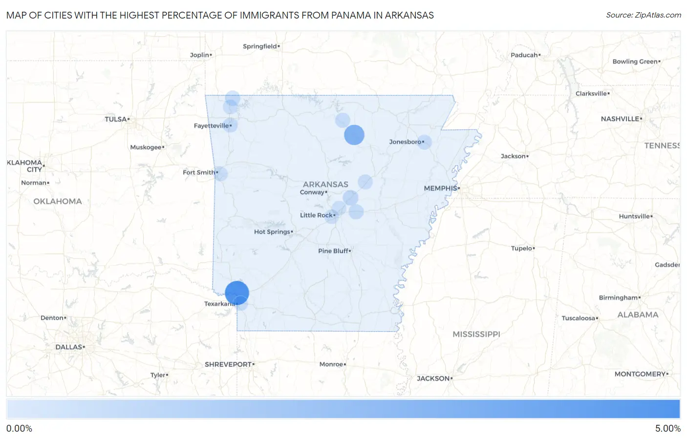 Cities with the Highest Percentage of Immigrants from Panama in Arkansas Map