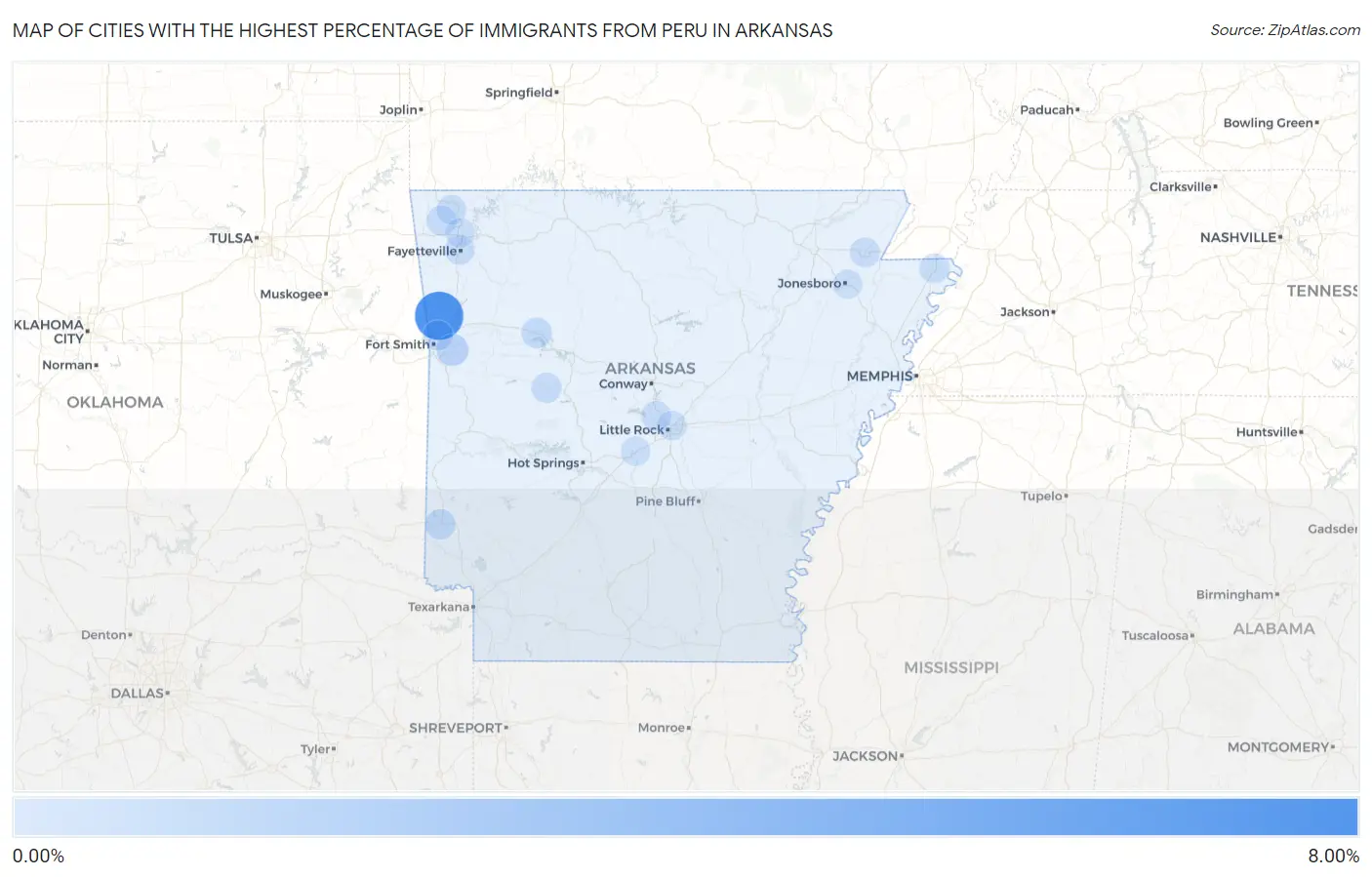 Cities with the Highest Percentage of Immigrants from Peru in Arkansas Map
