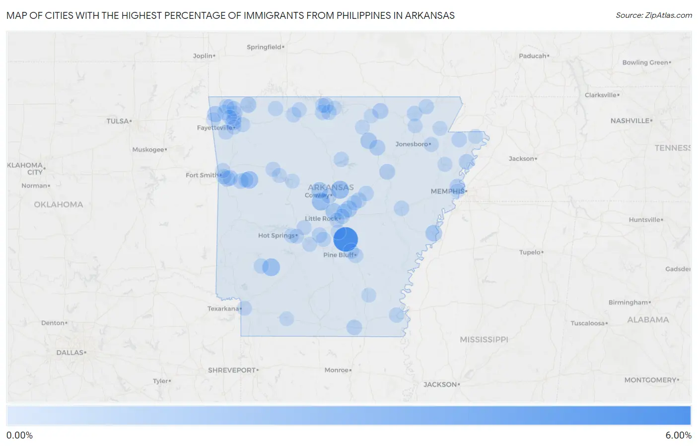 Cities with the Highest Percentage of Immigrants from Philippines in Arkansas Map
