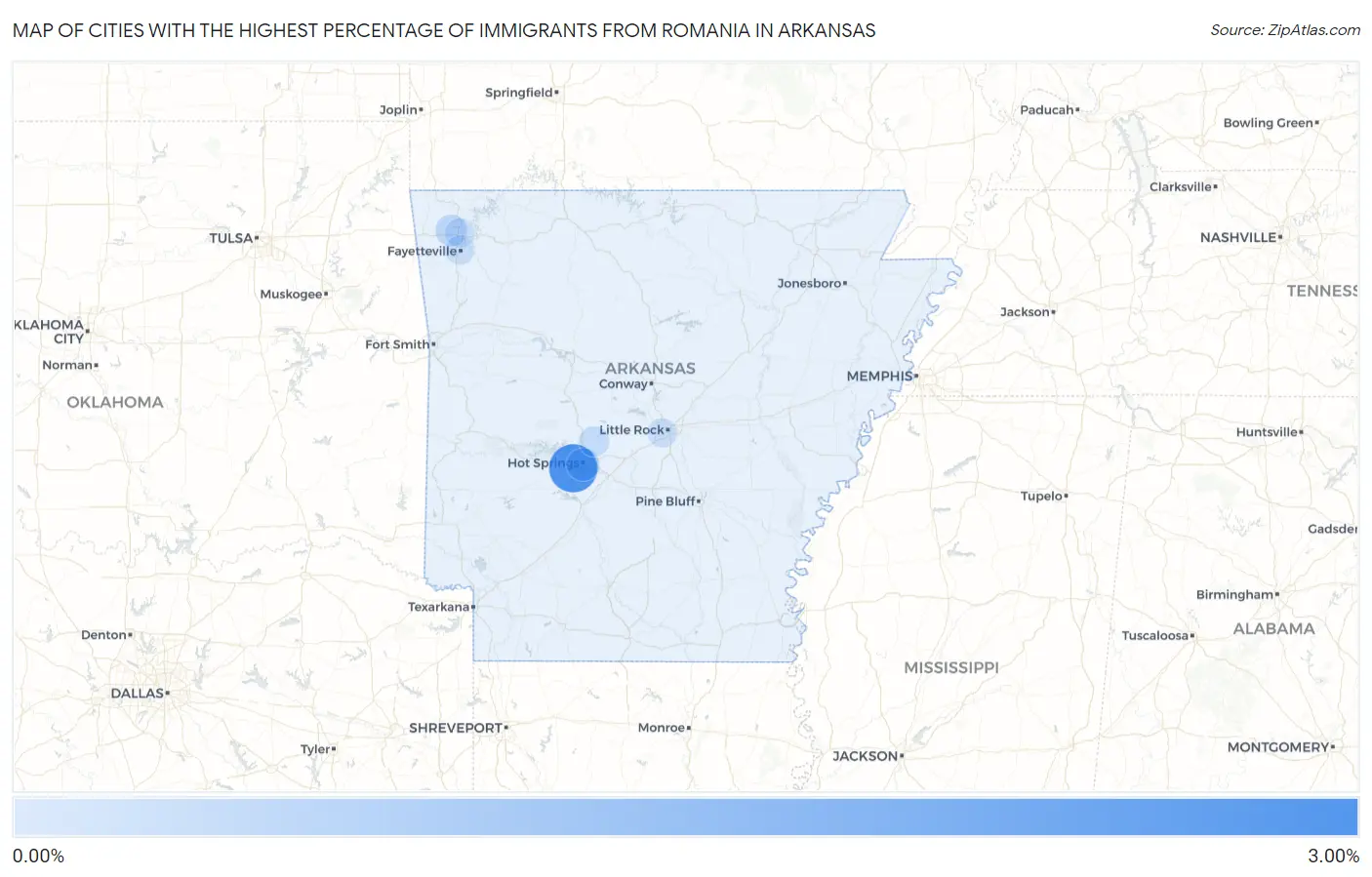 Cities with the Highest Percentage of Immigrants from Romania in Arkansas Map