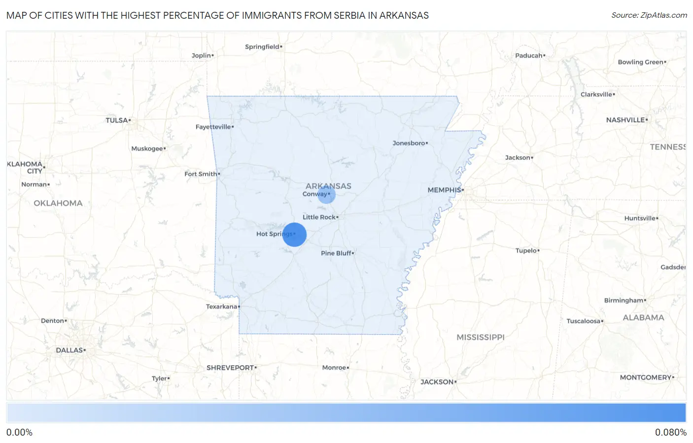Cities with the Highest Percentage of Immigrants from Serbia in Arkansas Map