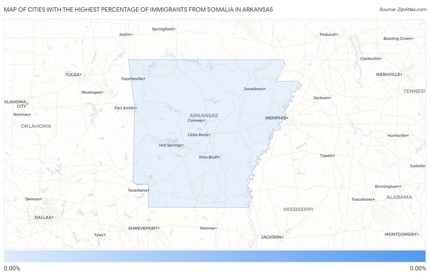 Cities with the Highest Percentage of Immigrants from Somalia in Arkansas Map