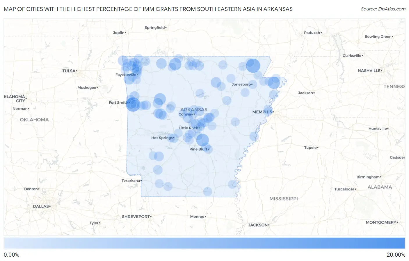 Cities with the Highest Percentage of Immigrants from South Eastern Asia in Arkansas Map