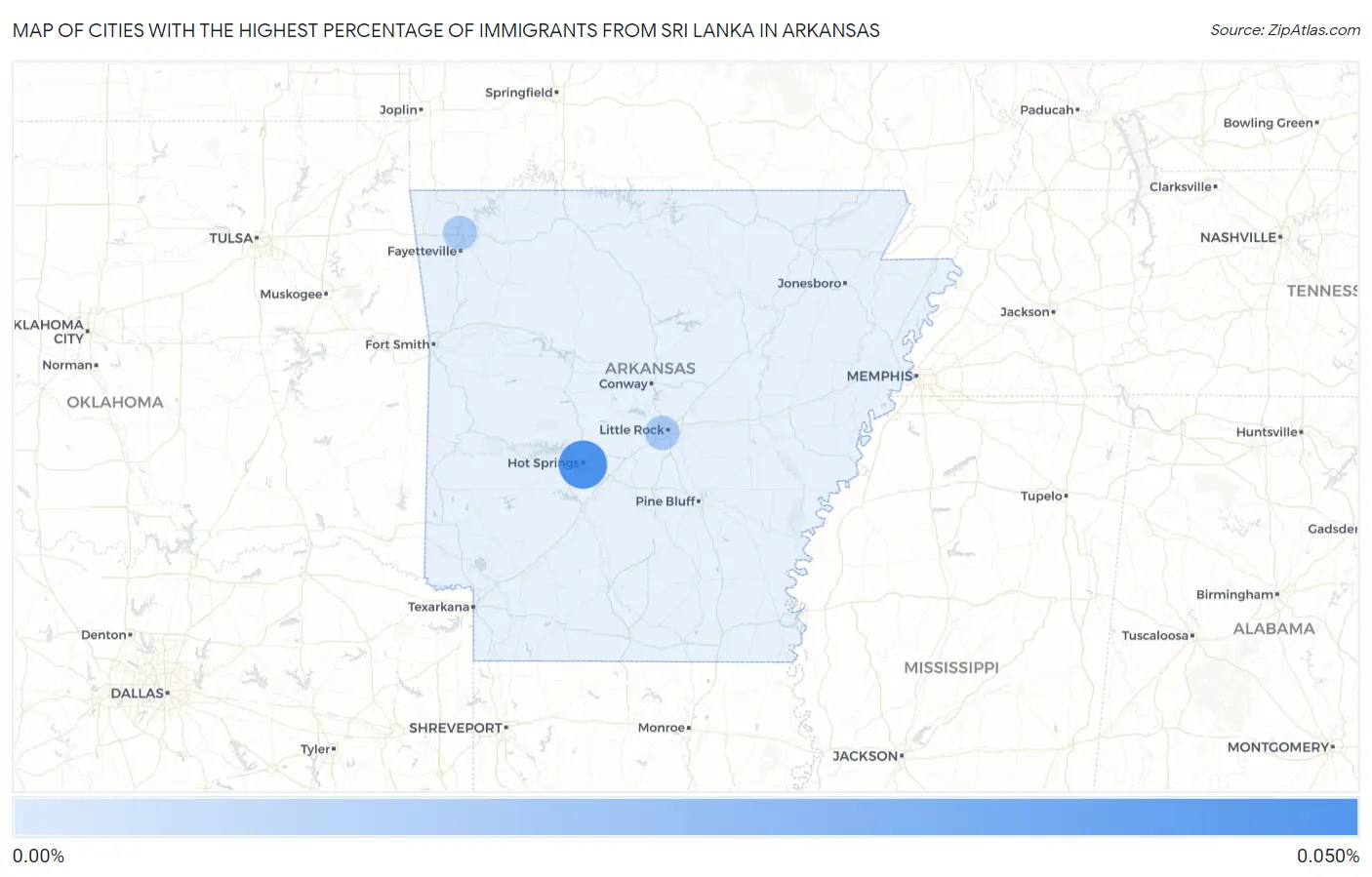 Cities with the Highest Percentage of Immigrants from Sri Lanka in Arkansas Map
