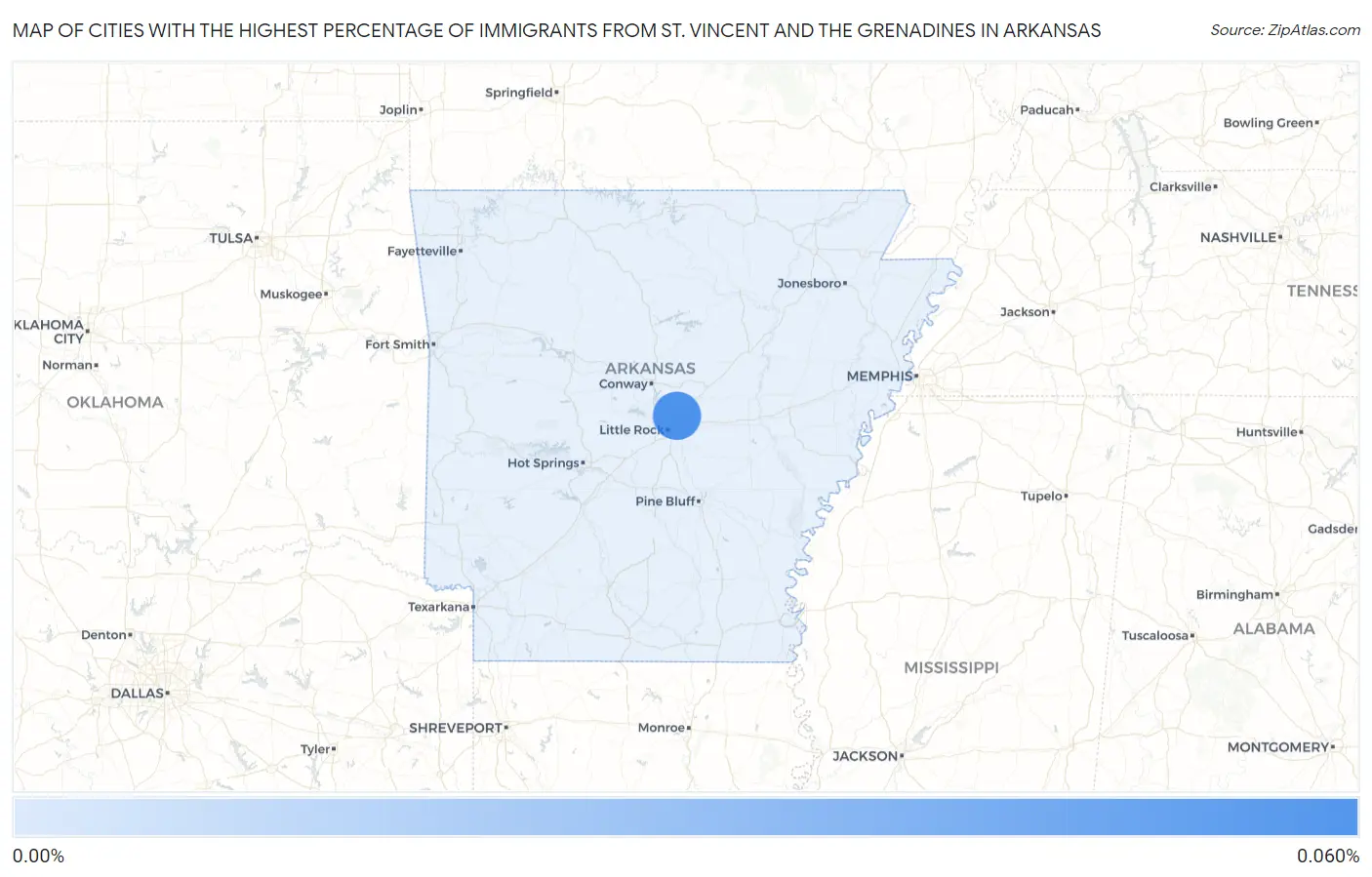 Cities with the Highest Percentage of Immigrants from St. Vincent and the Grenadines in Arkansas Map