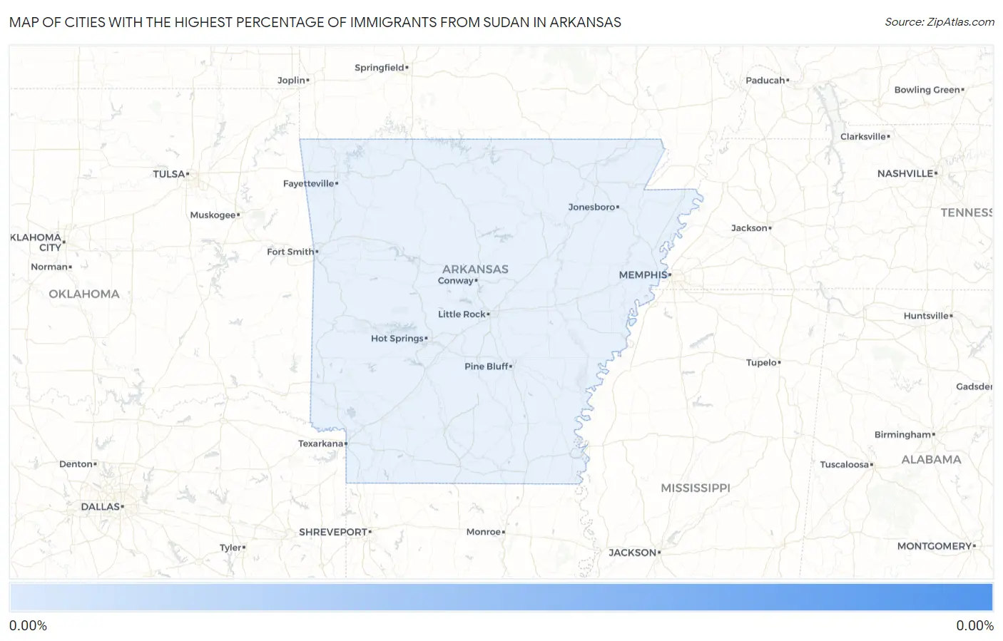 Cities with the Highest Percentage of Immigrants from Sudan in Arkansas Map