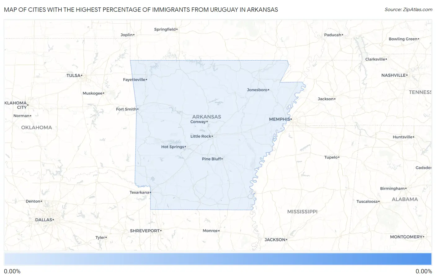 Cities with the Highest Percentage of Immigrants from Uruguay in Arkansas Map