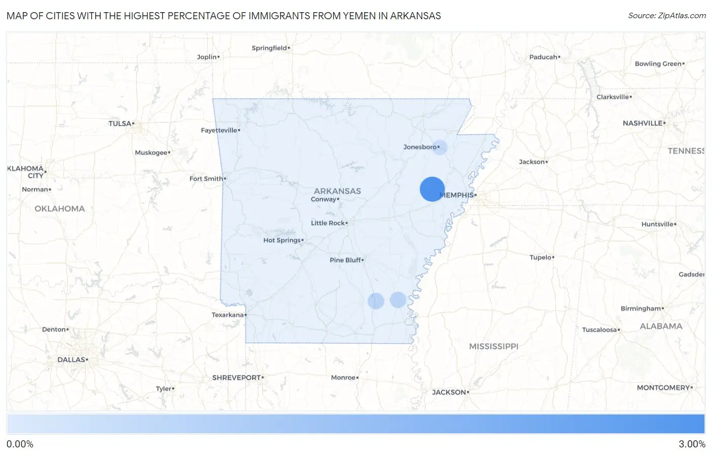 Cities with the Highest Percentage of Immigrants from Yemen in Arkansas Map