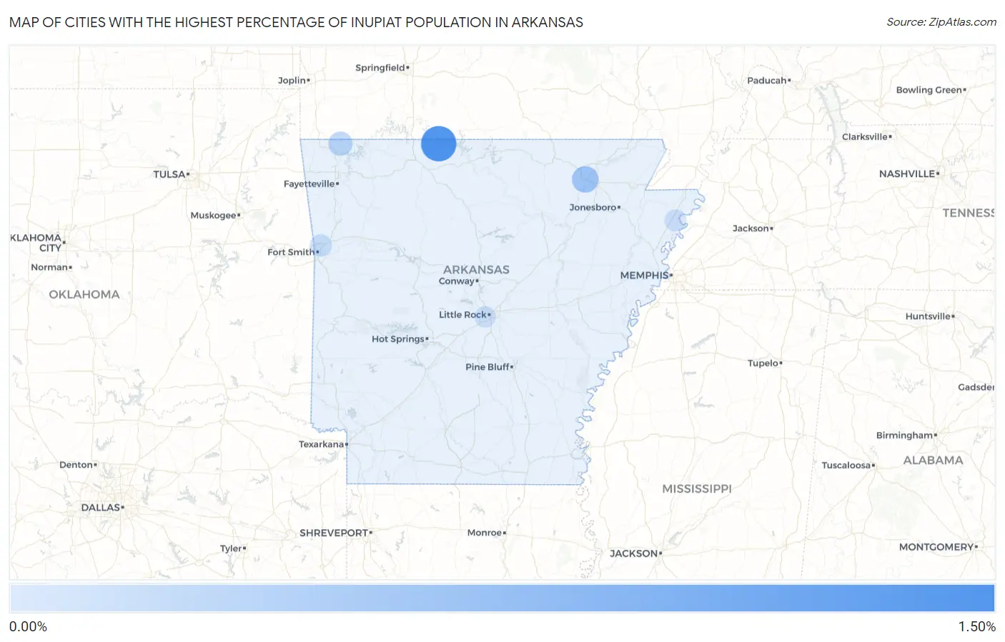 Cities with the Highest Percentage of Inupiat Population in Arkansas Map
