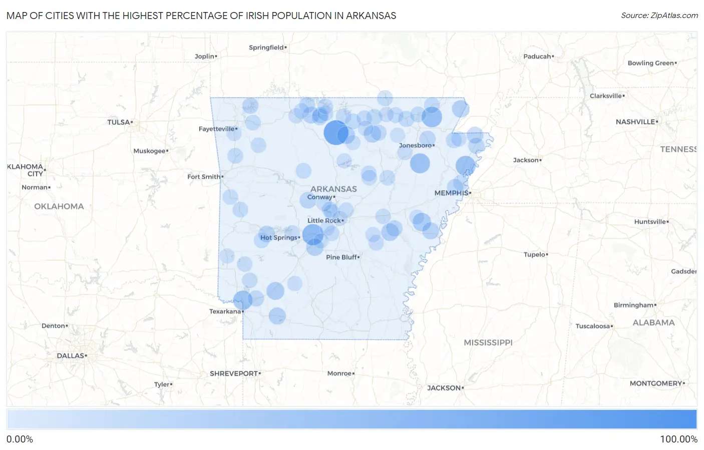Cities with the Highest Percentage of Irish Population in Arkansas Map