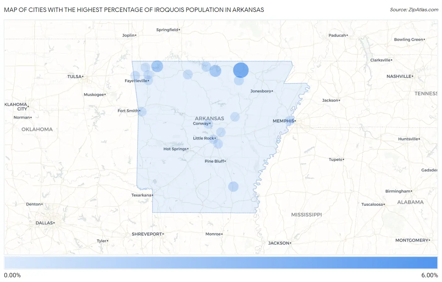 Cities with the Highest Percentage of Iroquois Population in Arkansas Map