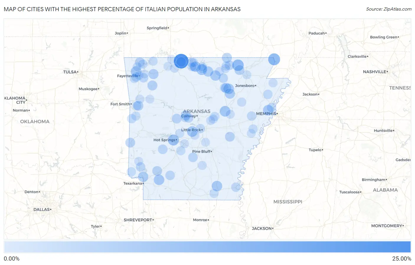 Cities with the Highest Percentage of Italian Population in Arkansas Map