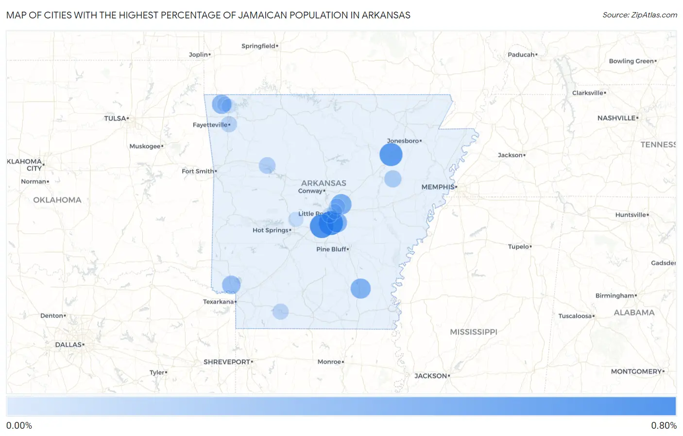 Cities with the Highest Percentage of Jamaican Population in Arkansas Map