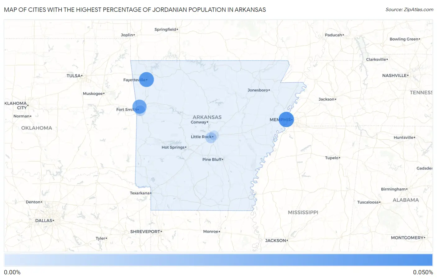 Cities with the Highest Percentage of Jordanian Population in Arkansas Map