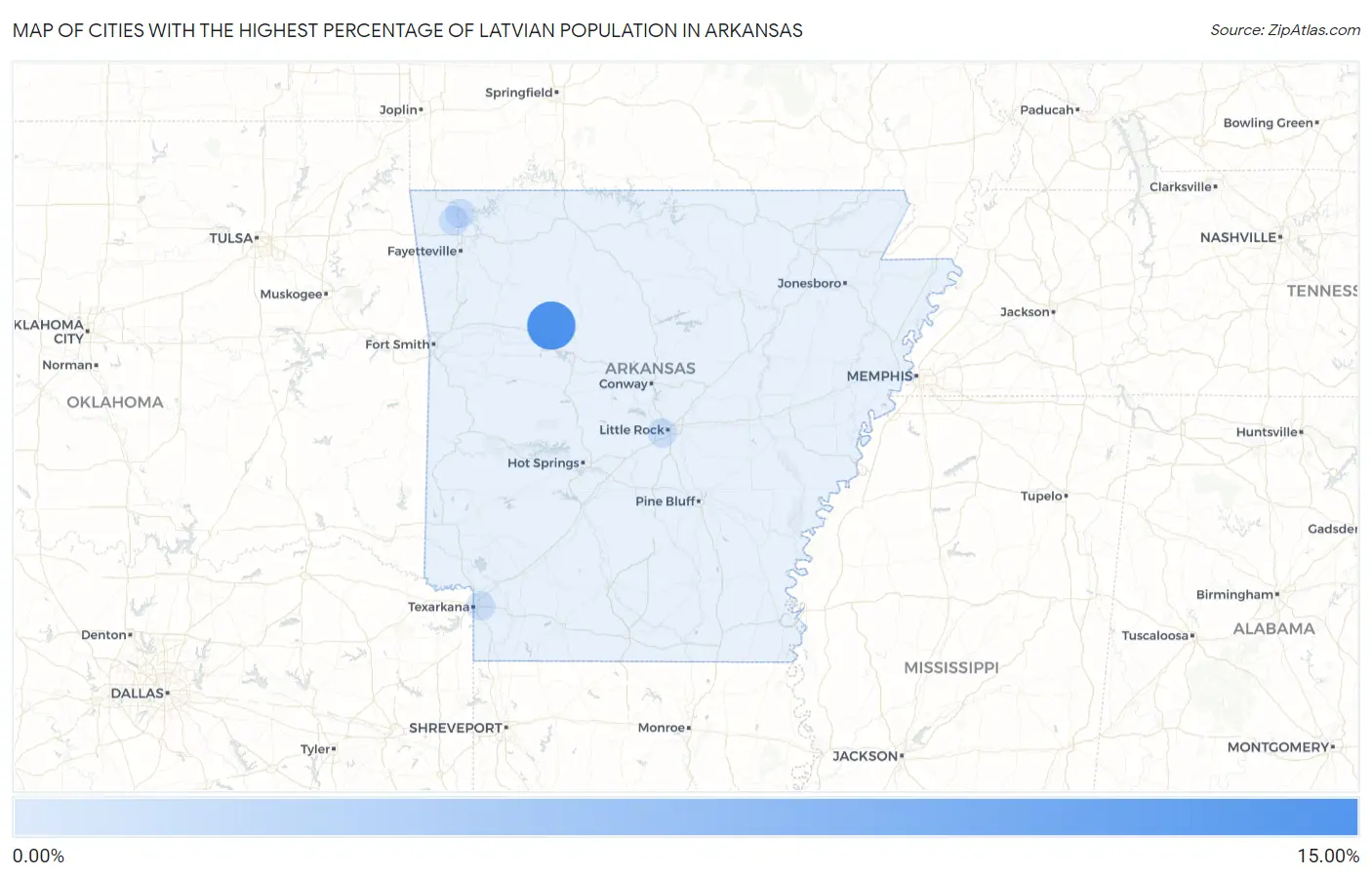 Cities with the Highest Percentage of Latvian Population in Arkansas Map