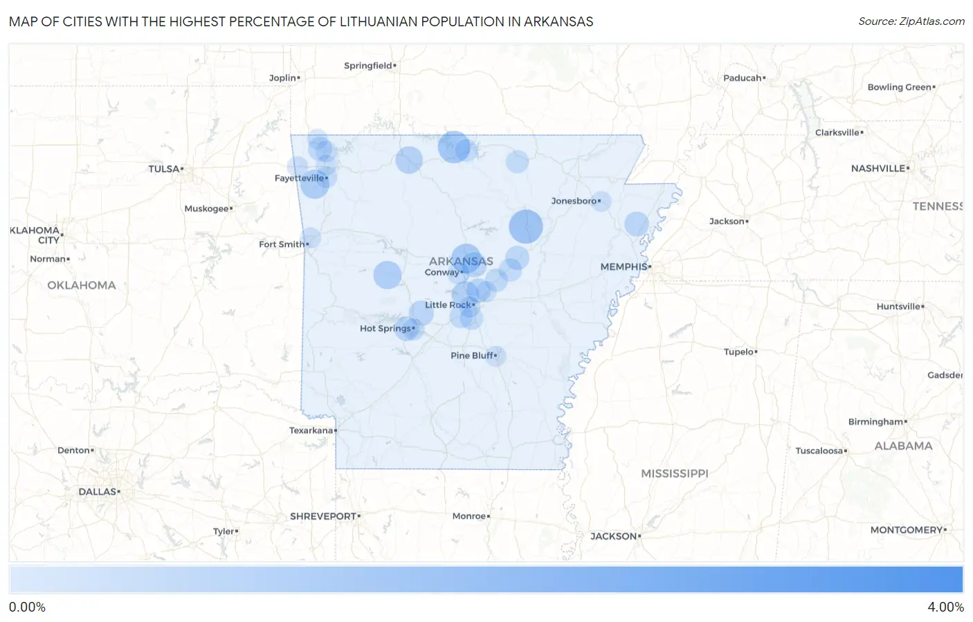 Cities with the Highest Percentage of Lithuanian Population in Arkansas Map