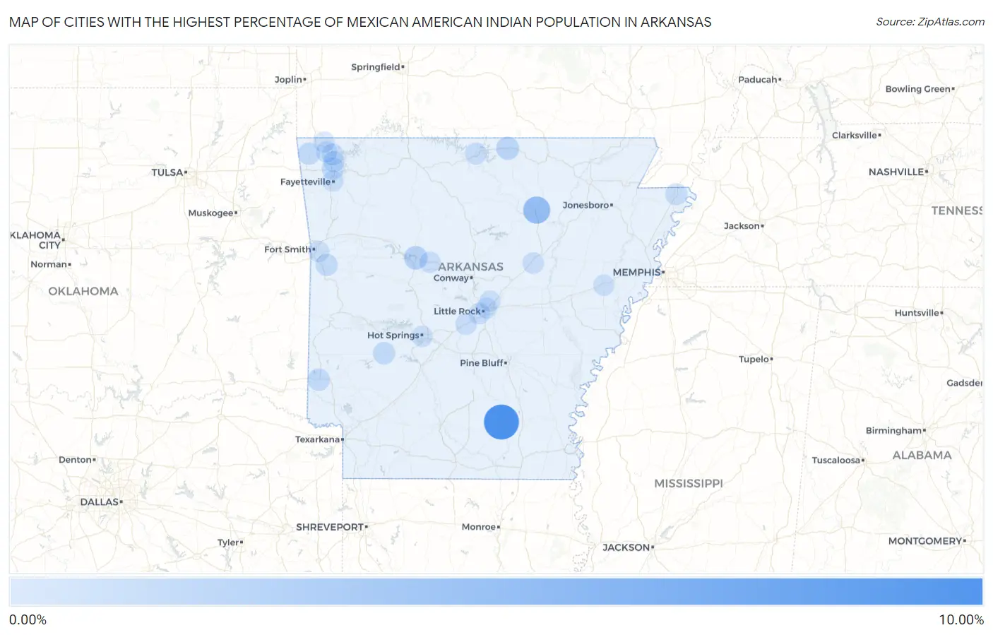 Cities with the Highest Percentage of Mexican American Indian Population in Arkansas Map