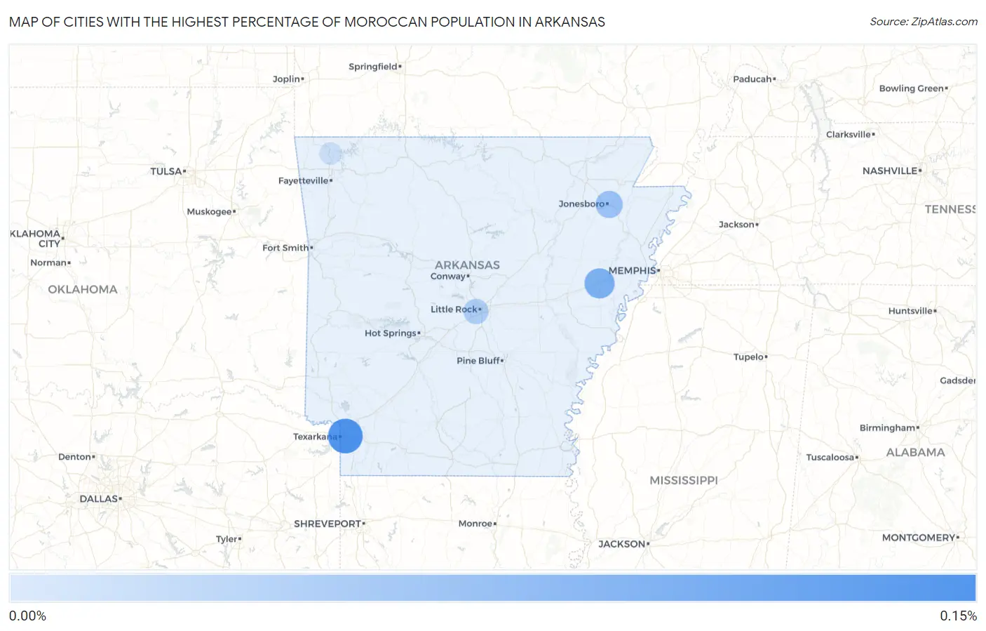 Cities with the Highest Percentage of Moroccan Population in Arkansas Map