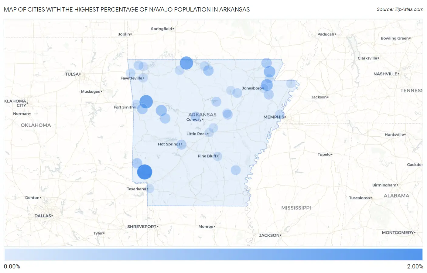 Cities with the Highest Percentage of Navajo Population in Arkansas Map