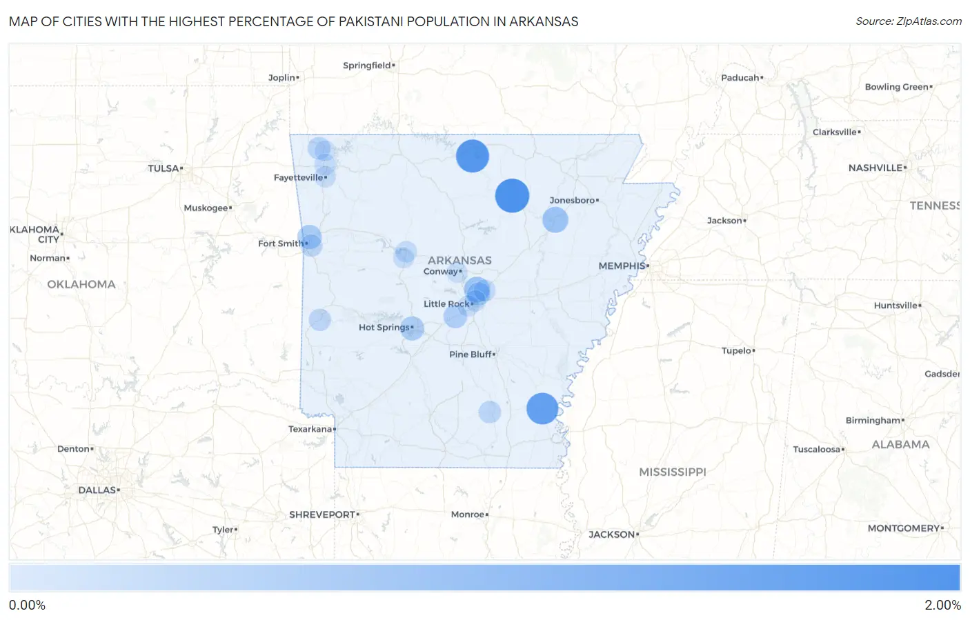 Cities with the Highest Percentage of Pakistani Population in Arkansas Map