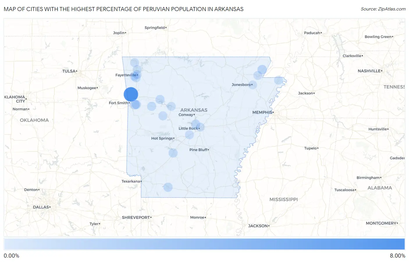 Cities with the Highest Percentage of Peruvian Population in Arkansas Map