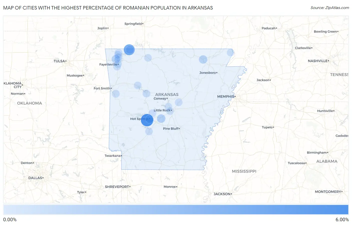 Cities with the Highest Percentage of Romanian Population in Arkansas Map