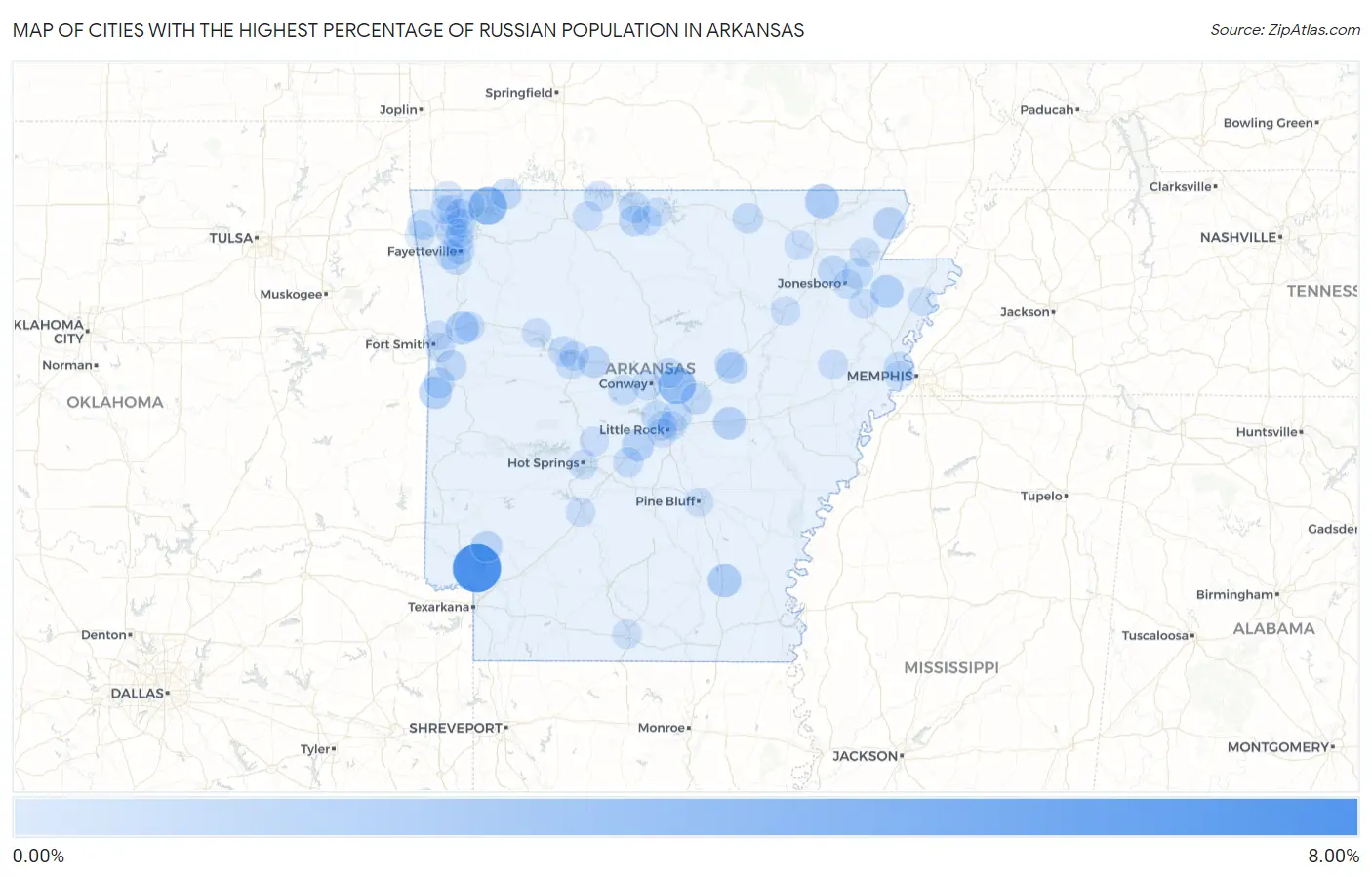 Cities with the Highest Percentage of Russian Population in Arkansas Map