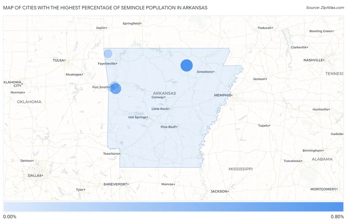 Cities with the Highest Percentage of Seminole Population in Arkansas Map