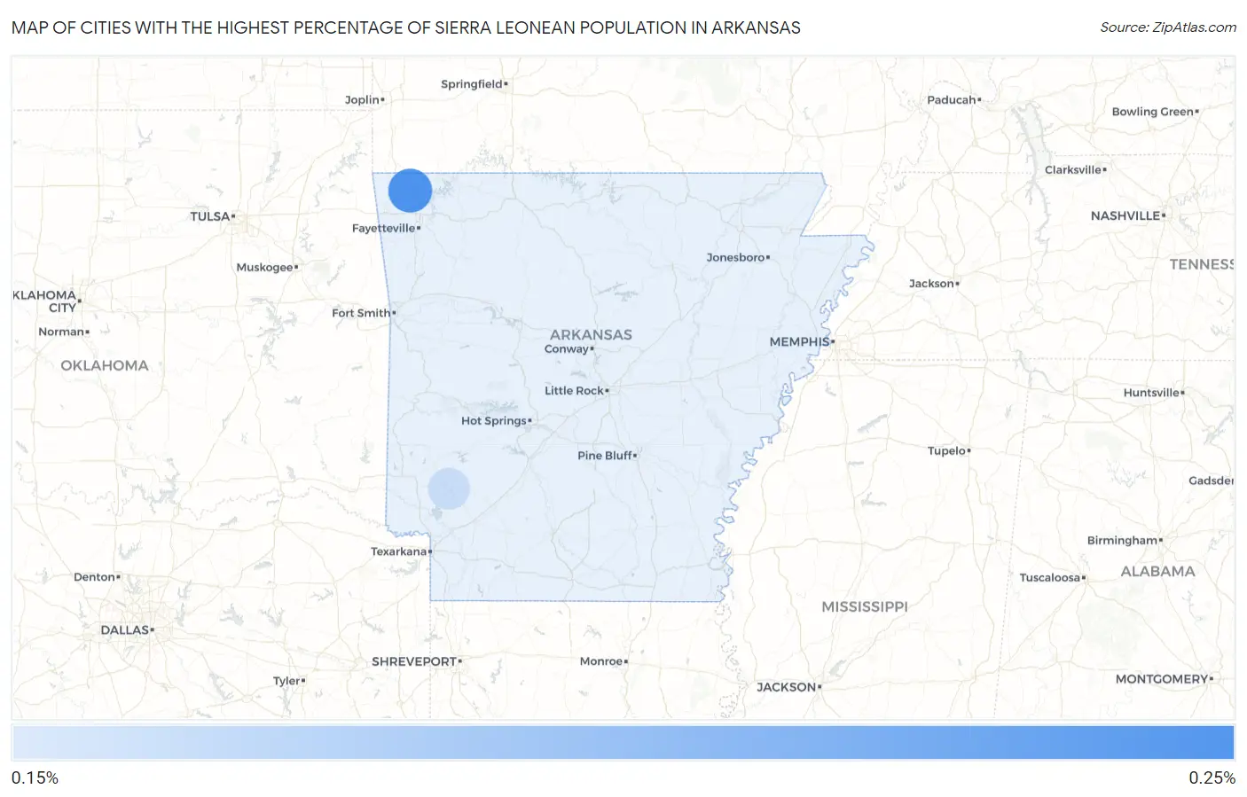 Cities with the Highest Percentage of Sierra Leonean Population in Arkansas Map