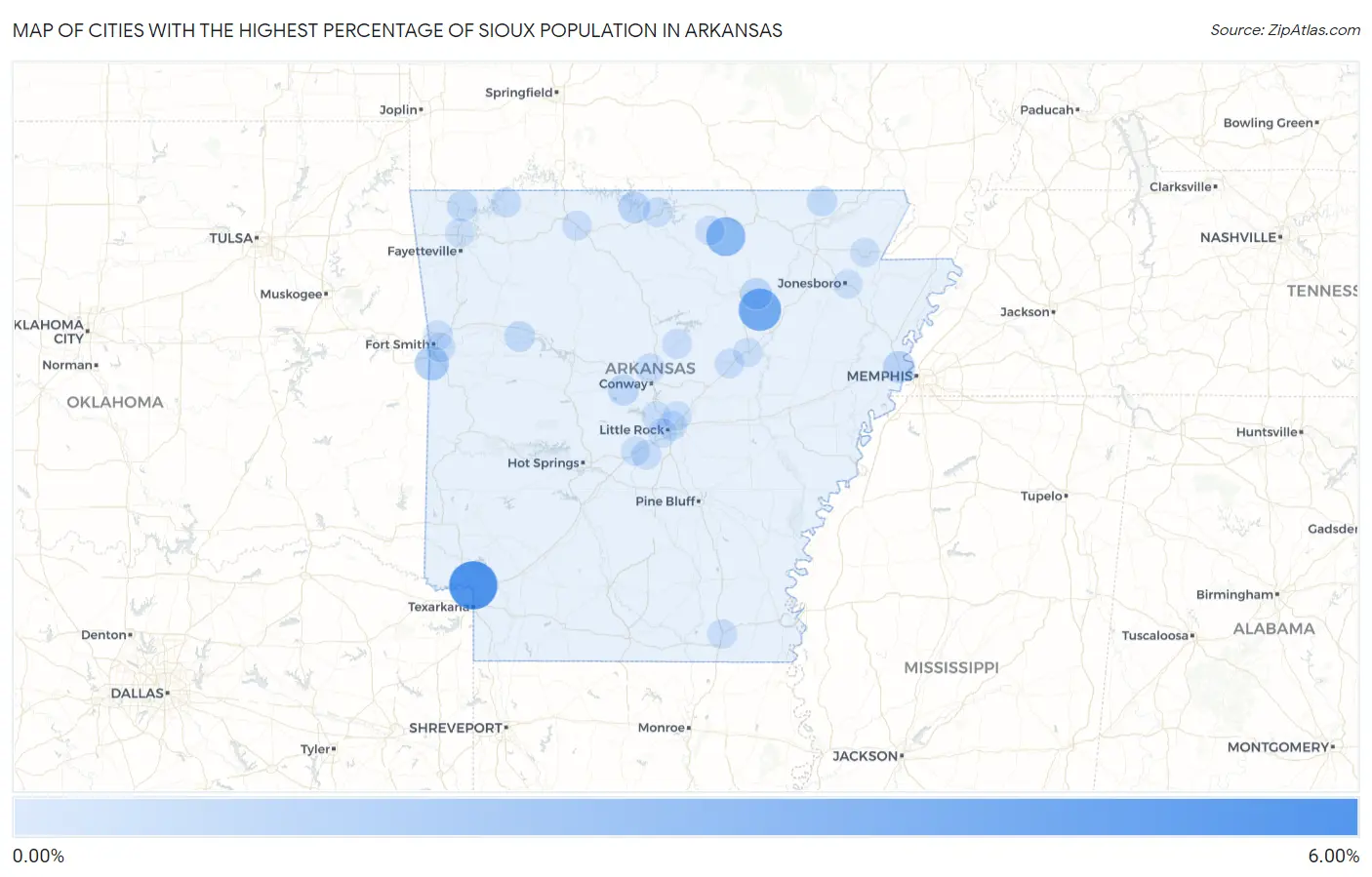 Cities with the Highest Percentage of Sioux Population in Arkansas Map