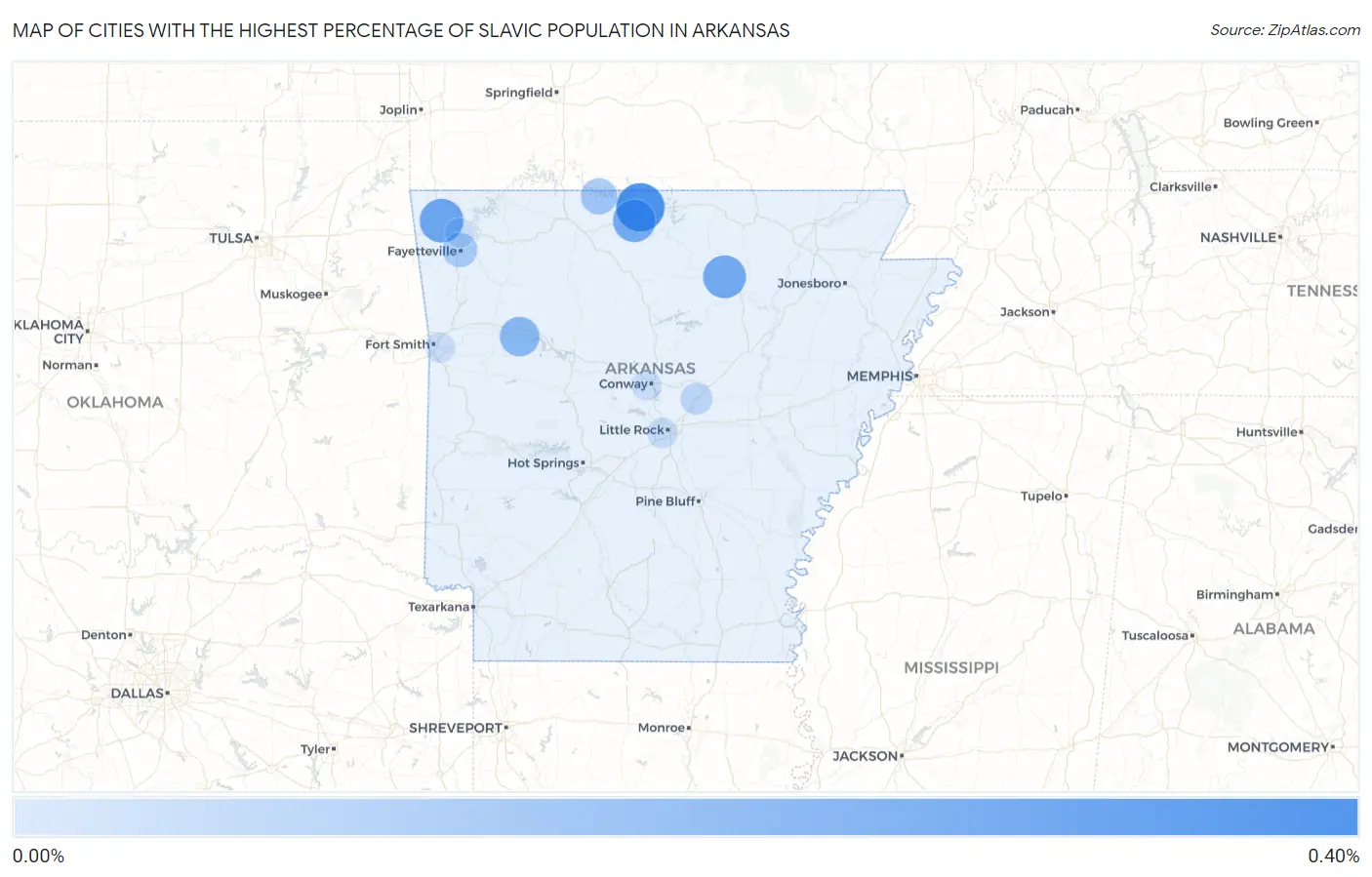 Cities with the Highest Percentage of Slavic Population in Arkansas Map