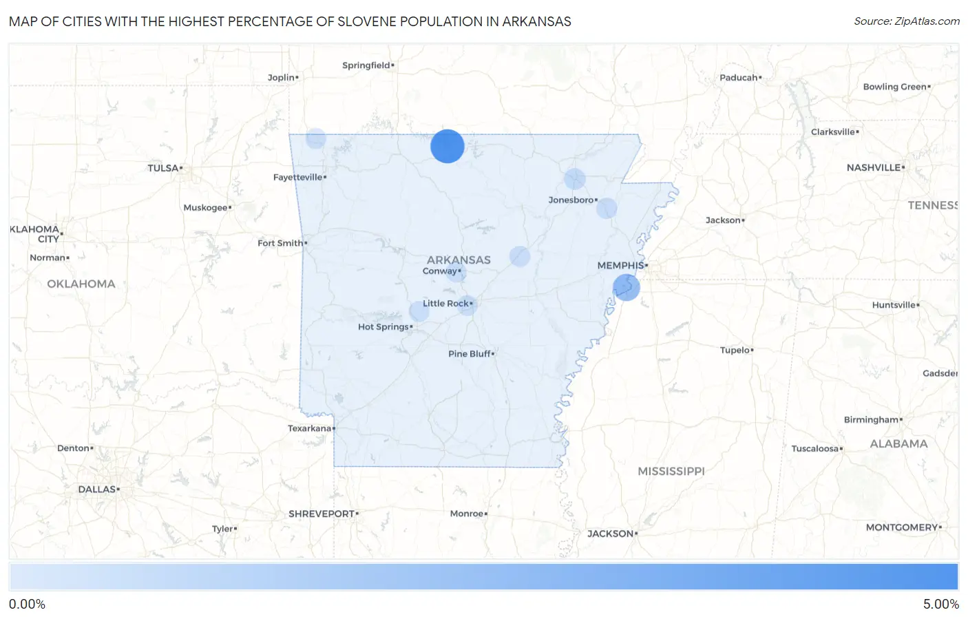 Cities with the Highest Percentage of Slovene Population in Arkansas Map
