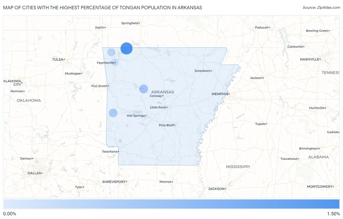 Cities with the Highest Percentage of Tongan Population in Arkansas Map